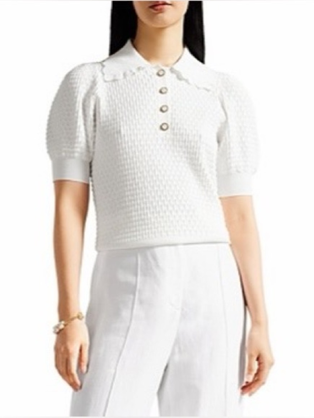 Ted Baker Reannia Polo Knit Textured Cottagecore Blouse Size Small